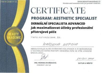 Certifikát dermální specialista