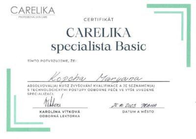 Certifikát Carelika specialista Basic