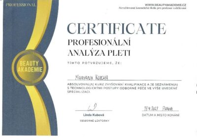 Certifikát Profesionální analýza pleti